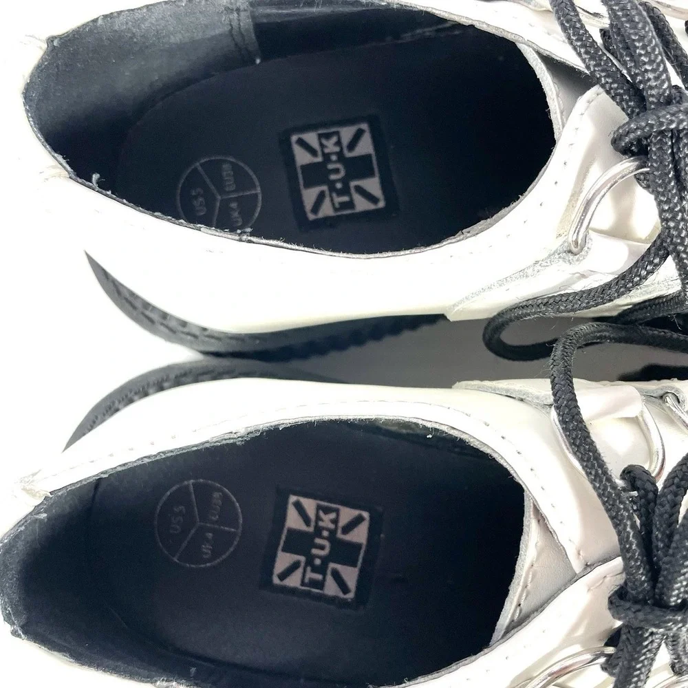 T.U.K. Mondo Creeper Platform‎ Shoes Womens 7 White Black Leather Goth Punk